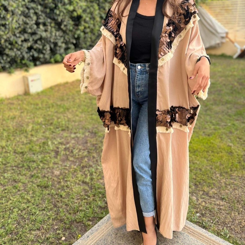 Elegant Beige Kimono with Sequin Details kaftan ramadan